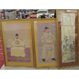 Modern Chinese School - two portraits of Emperor Taizhong of Tang coloured prints on fabric 18''