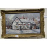 K Watkins - a winter view of the Heart in Hand pub oil on canvas bears a signature & dated '81