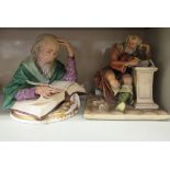 A Naples porcelain figure, a bearded man seated beside a pedestal, making notes 10''h; and another,