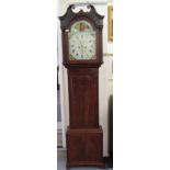 An early 19thC mahogany longcase clock, the hood having a swan neck pediment,