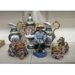 Modern Oriental and other ceramics: to include two painted pottery dragons 6''h TOS9