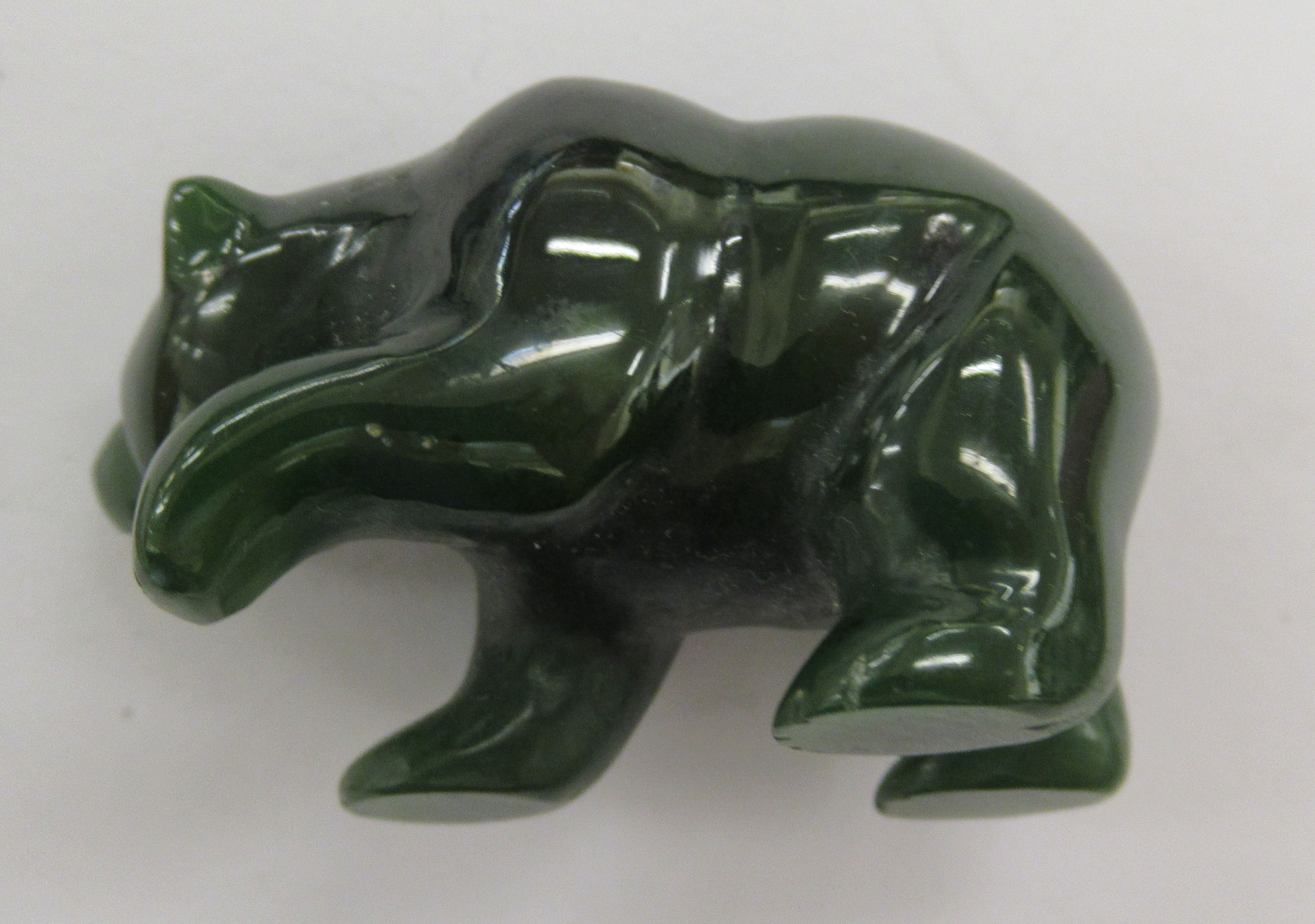 A carved dark green hardstone model bear 2''L 11 - Image 2 of 4