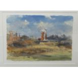David Rust - a windmill in a landscape watercolour bears a signature 8'' x 11.