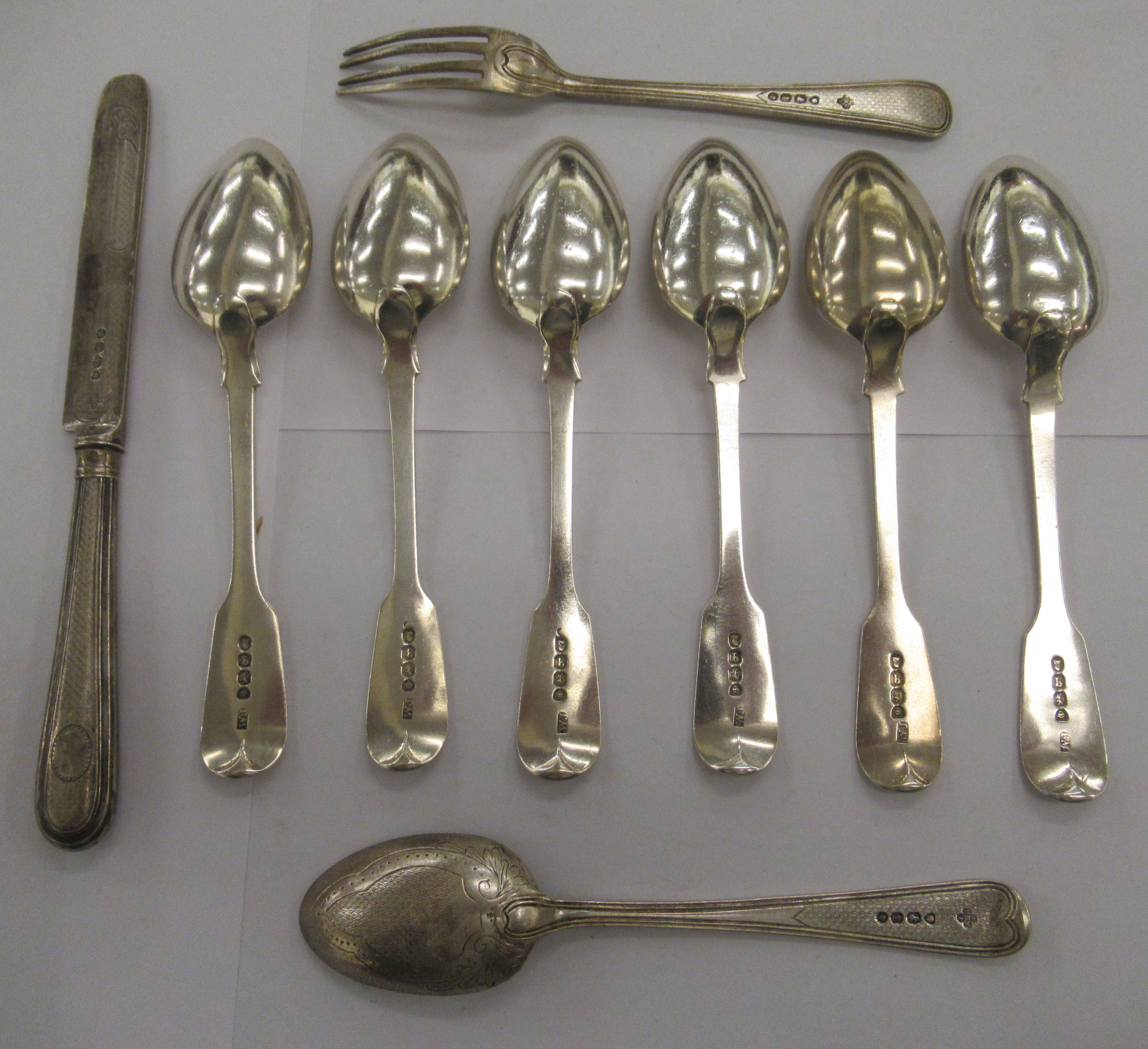 A set of six William IV silver Blue Turtle pattern teaspoons London 1831; - Image 2 of 2