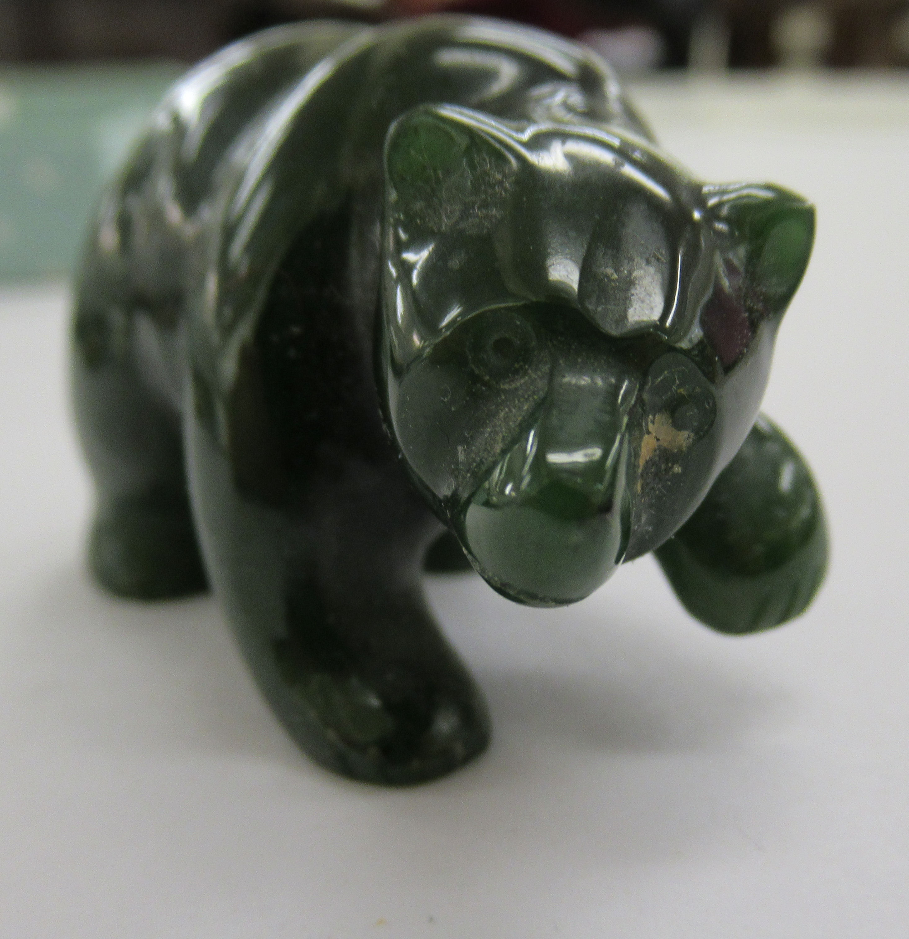 A carved dark green hardstone model bear 2''L 11 - Image 4 of 4