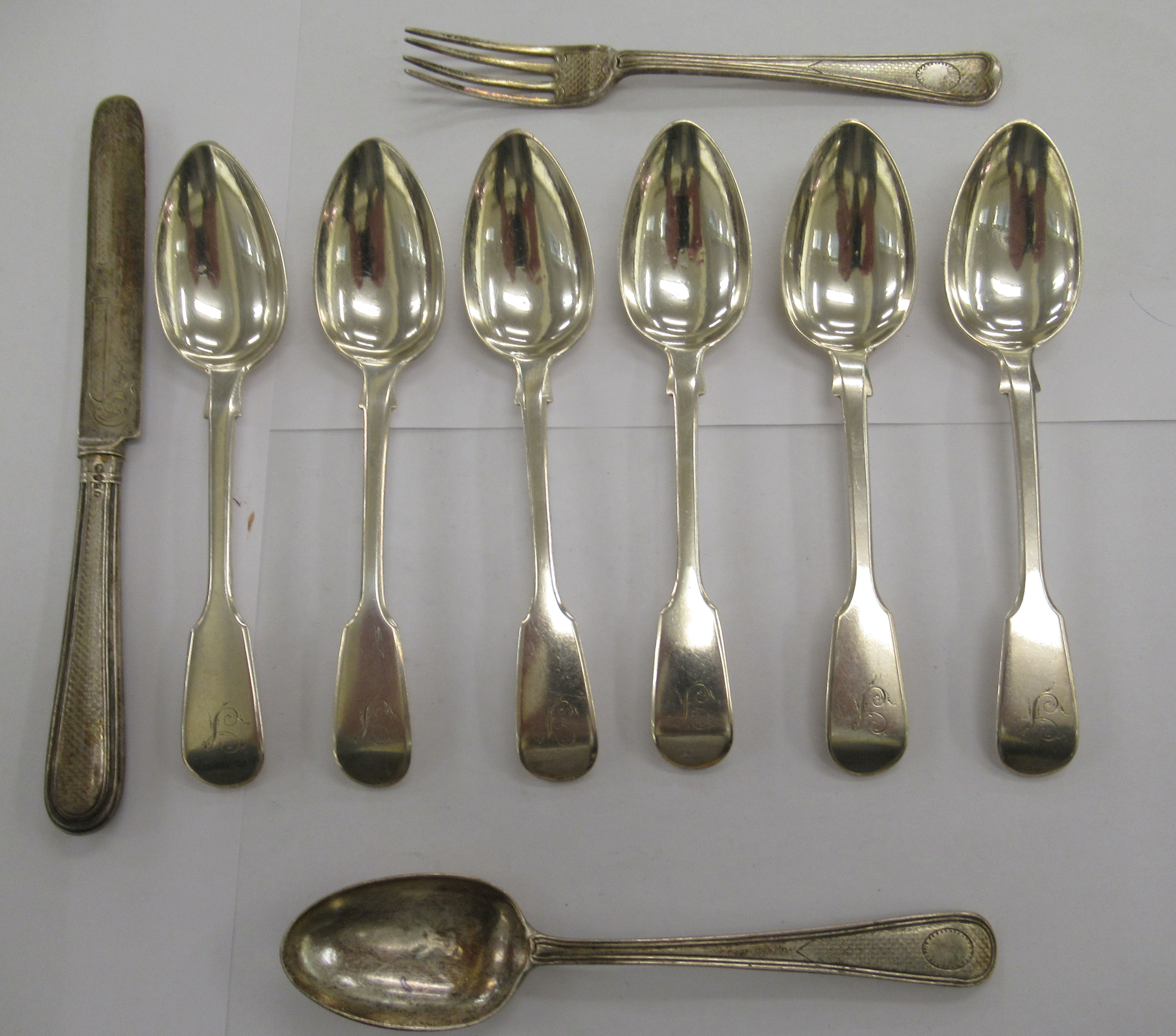 A set of six William IV silver Blue Turtle pattern teaspoons London 1831;