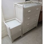 A 20thC white painted woven split cane covered four drawer dressing chest,