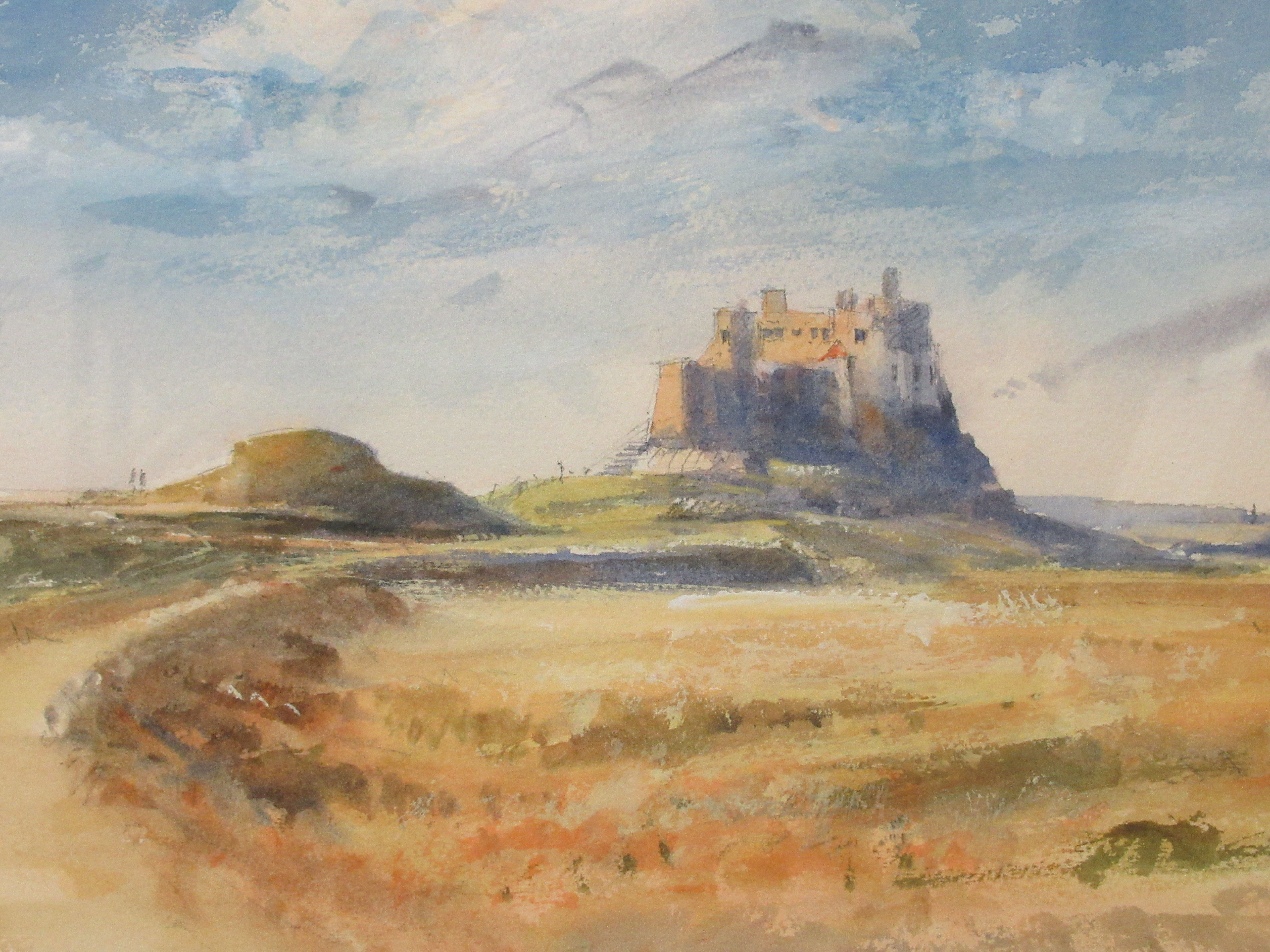 David Rust - a lone building on a headland watercolour bears a signature 10. - Image 2 of 4
