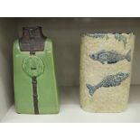 Two modern ceramic vases, one of oval cylindrical form, decorated with fish 15''h; and another,