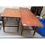 A 1970s teak coffee table, the planked top with opposing concave ends, over an undershelf,