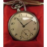An Omega white metal cased pocket watch,