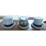 Three various grey top hats, viz. Lock & Co approx size 7.