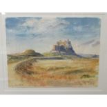 David Rust - a lone building on a headland watercolour bears a signature 10.