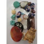 Decorative beads and other items of personal ornament: to include a moon face button mask;