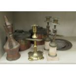 Decorative and domestic metalware and other objects: to include a 19thC brass candlestick 9.