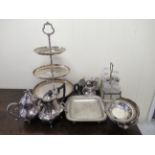 Silver plated tableware: to include a three tier cakestand 21''h CA