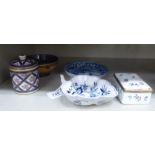 Decorative ceramics: to include a late 19thC Meissen porcelain leaf design pickle dish 5''w