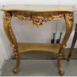 A modern 'antique' inspired gilded console table, the serpentine front raised on cabriole forelegs,