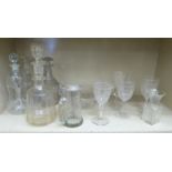 Glassware: to include early 20thC decanters and etched pedestal wines OS1