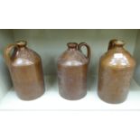 Three early 20thC brown stoneware flagons CA