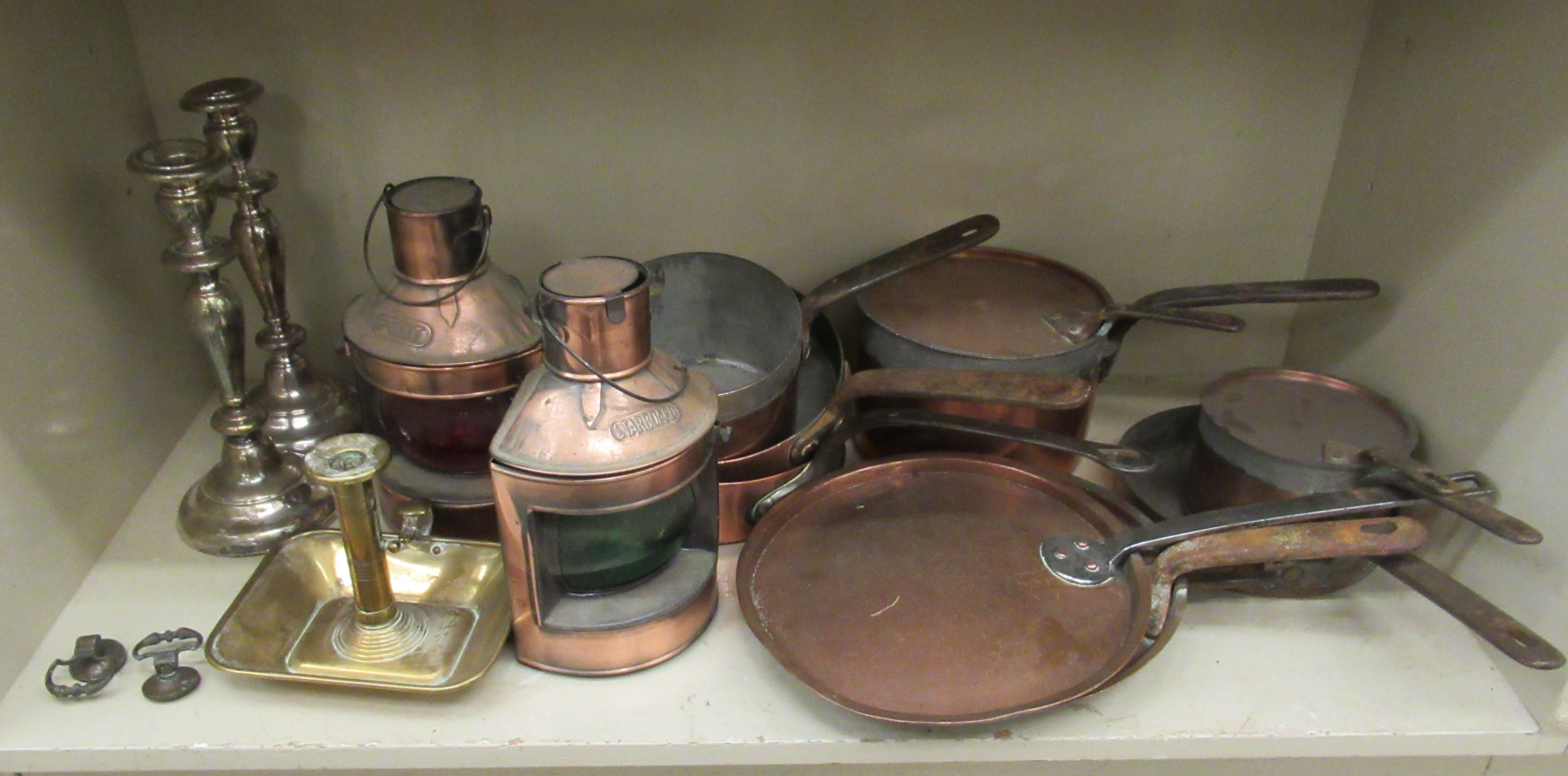 19thC and 20thC domestic and other metalware: to include copper pans,