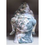 A carved ocean jasper standing figure, a robed Buddha 6.