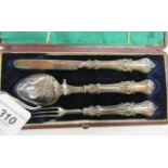 A late Victorian silver three piece Christening set Sheffield 1856 cased OS10