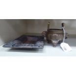 A Chinese bronze censer 3.5''h; and a cast iron shallow tray 6.