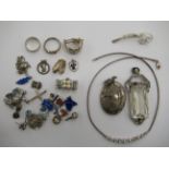 Silver items of personal ornament: to include an Art Deco paste set pendant frame 11