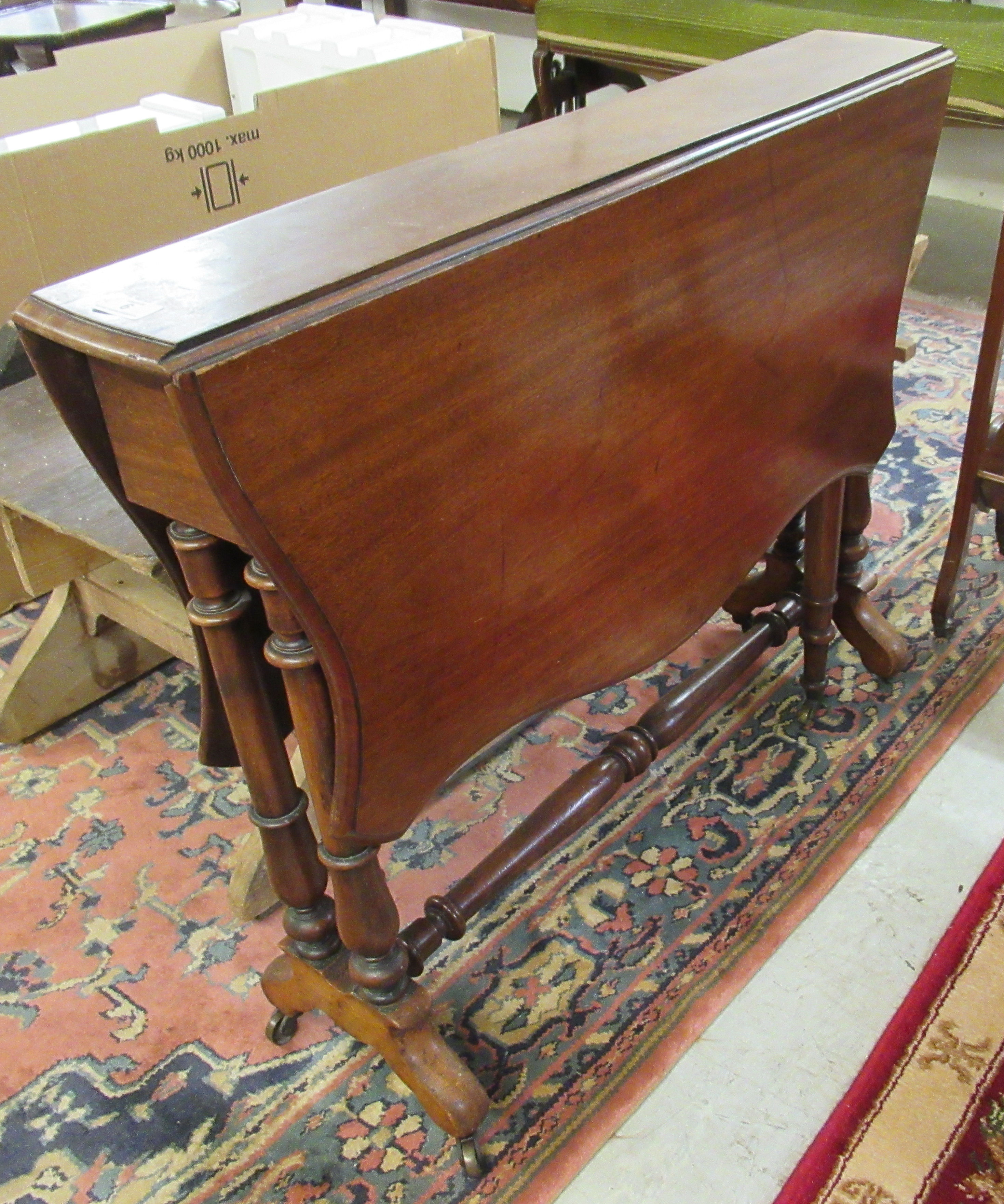 A late Victorian walnut Sutherland table, the top with a serpentine edge, - Image 2 of 3