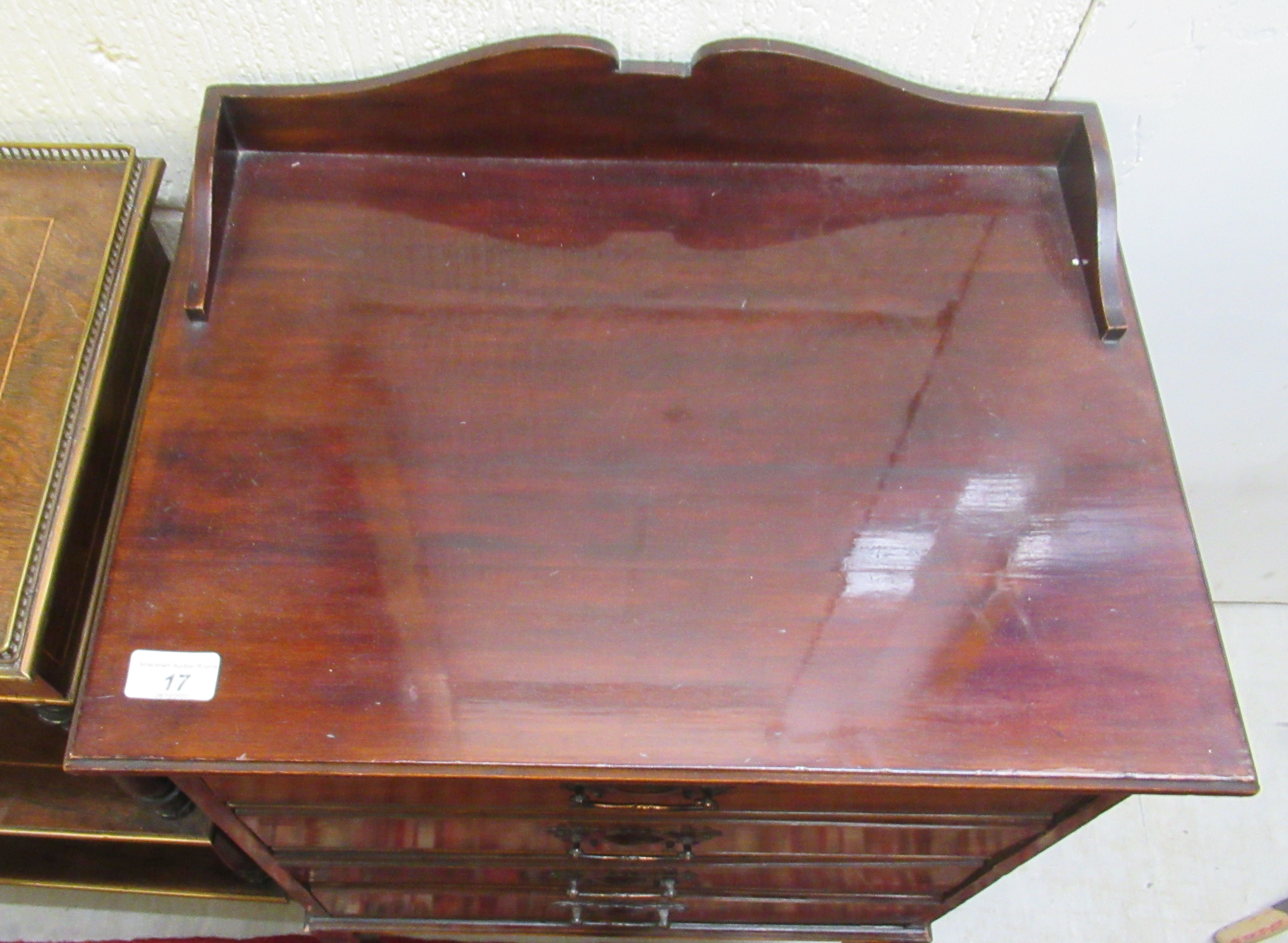 An Edwardian mahogany music cabinet with four fall front drawers, raised on square, - Image 2 of 3