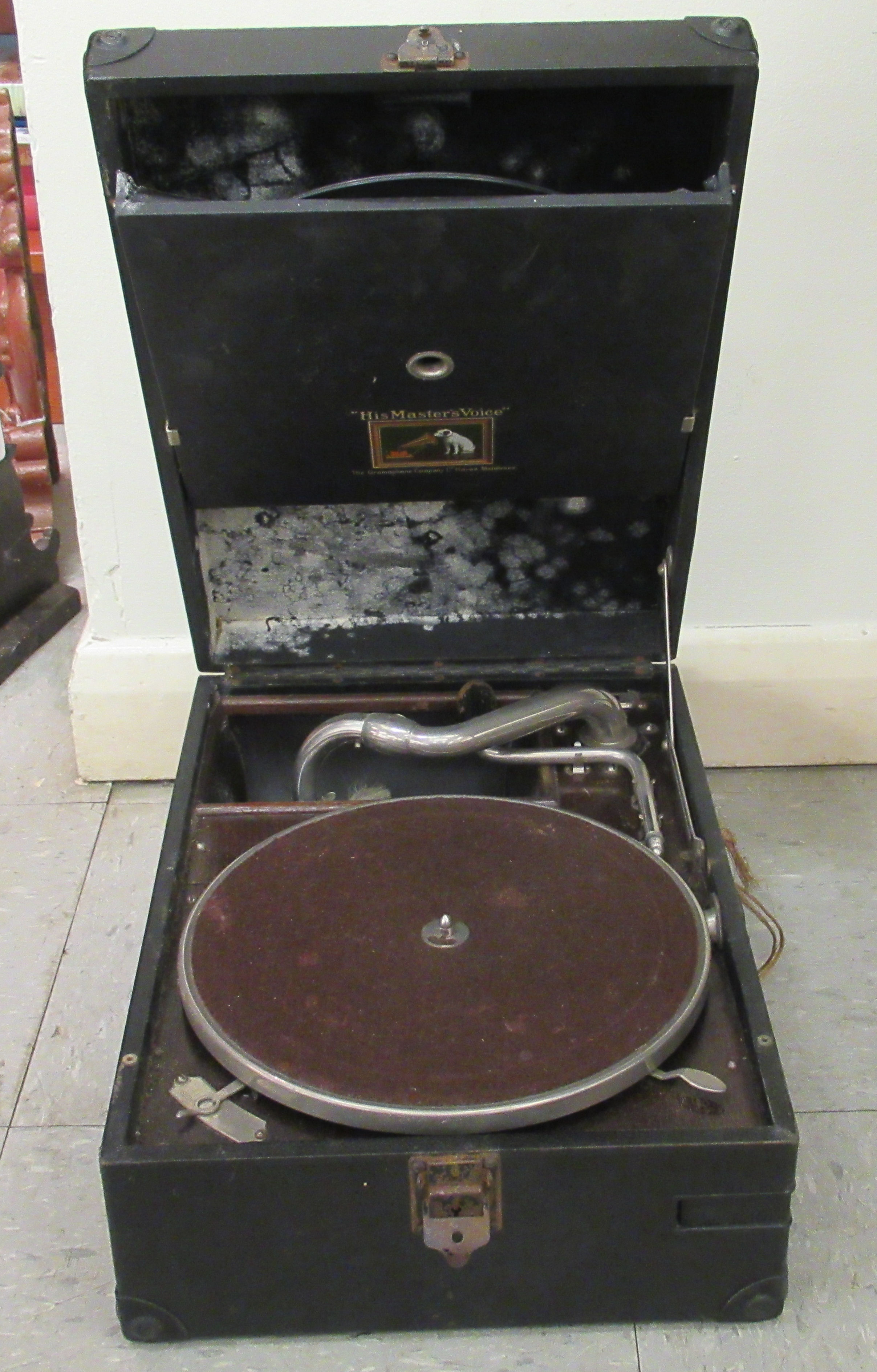 A mid 20thC HMV portable gramophone,