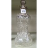 A late Victorian cluck-cluck glass decanter with an overlaid silver collar and stopper Birmingham