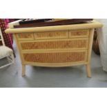 A modern bamboo framed, rattan panelled, five drawer chest,
