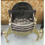 A modern Georgian style freestanding lacquered brass and steel fire basket with an integrated back