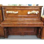 An Edward Sponnagel walnut cased, upright iron framed overstrung piano no.