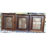 A series of three embossed and chased copper portrait plaques, viz.