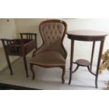 Small furniture: to include an Edwardian satinwood inlaid mahogany hall table, raised on square,