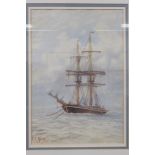 CC Blew - a sailing ship at anchor watercolour bears a signature & label verso 9.