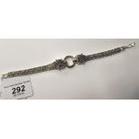 A silver and semi-precious stone set, flexible link bracelet,