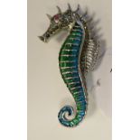 A silver plique-a-jour seahorse brooch pendant,