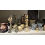 A mixed lot: to include a pair of late 19thC cast metal urns,