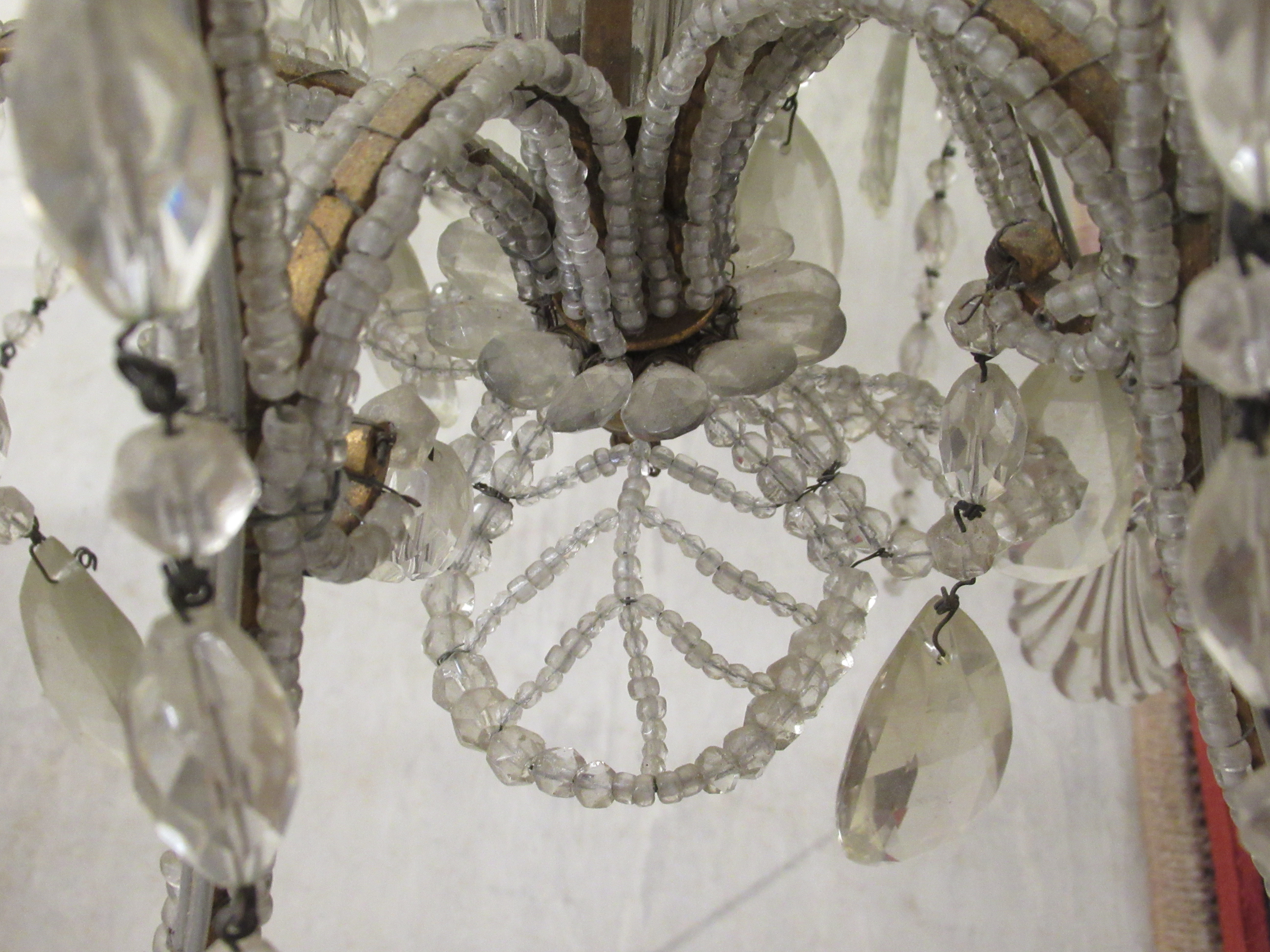 A Continental cut crystal bead and pendant six branch chandelier with candle style fittings approx. - Image 4 of 5