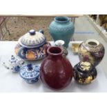 Decorative ceramics: to include a red glazed pottery jug;