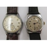 A 1940s Tymo military type, stainless steel cased wristwatch, faced by an Arabic dial,