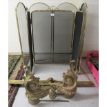 Hearth related items: to include a modern brass framed triptych mesh screen 27''h 36''w (open)