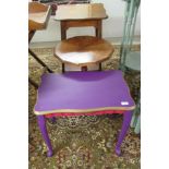 Decorative furniture: to include a purple and red painted occasional table,