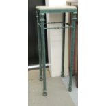 A modern mottled green tubular iron framed conservatory pedestal with a marbled top 33''h 12''sq