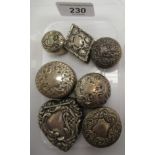 Six various 19thC silver patch/trinket boxes of varying design and ornament mixed marks 11