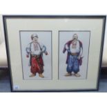 Modern Russian School - two men in Cossack dress with swords watercolours bearing indistinct